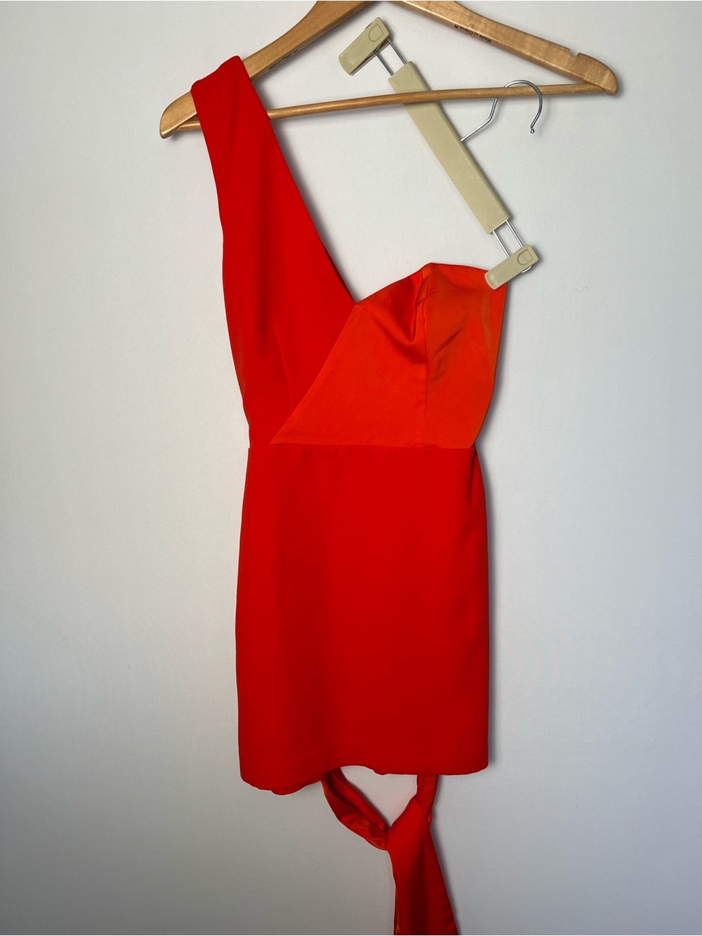 NBD Jasper Mini Dress Red Orange One Shoulder Tie Front Bow Cocktail Formal XS - Picture 3 of 9